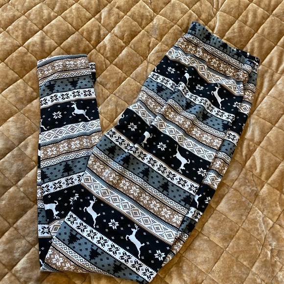 FESTIVE and FUN leggings w/ reindeer and other holiday designs/neutral coloring - Picture 1 of 7